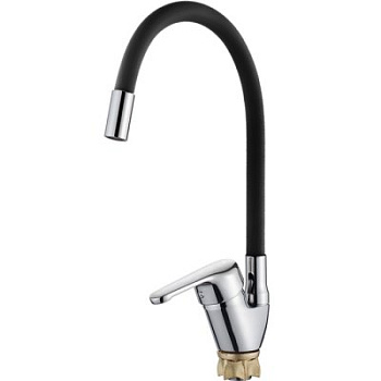 Смеситель L4132-2 для кухни с черным силиконовым изливом (цинк) LEDEME